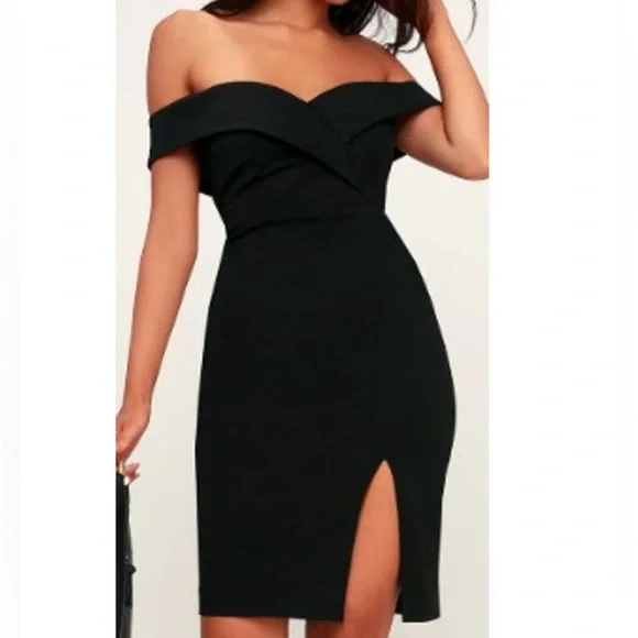 black asymmetrical bodycon dress Feminine Black Asymmetric Bodycon Dress by Wyshlist main image 0